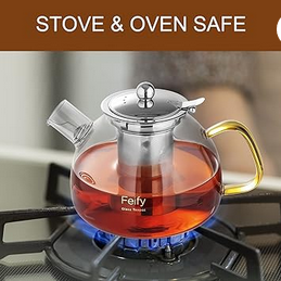 Stove-Top Safe Glass Teapot With Steel Mesh Infuser - Heat Resistant For Loose Leaf Tea Brewing